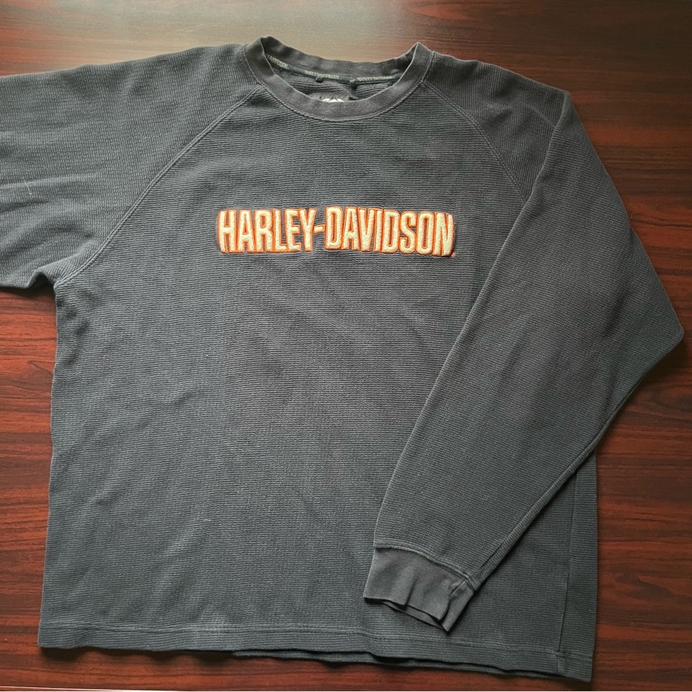 Harley Davidson Pullover Embroidered Shirt Men’s XL Black Spell Out Logo